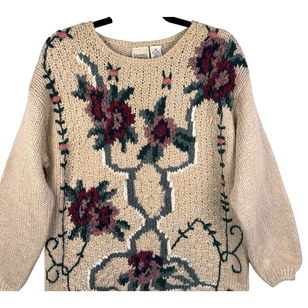 Vintage Classic Elements Sweater Womens Medium Beige‎ Cottagecore Grandmacore - Picture 4 of 10